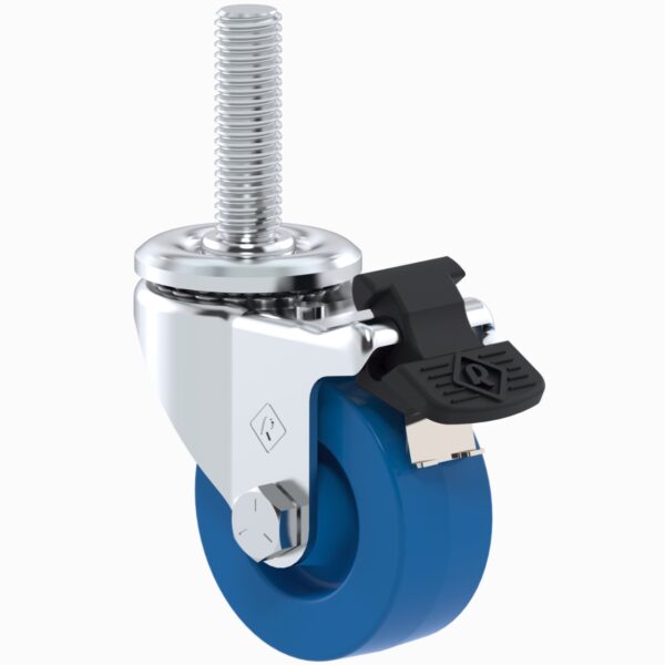 Rodaja plana estandar 2" polipropileno con placa galvanizada y freno inoxidable: carga: 50 Kg