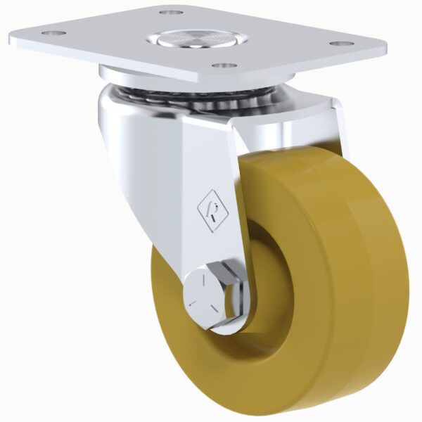 Rodaja plana estandar 2" polipropileno placa galvanizada amarilla: carga: 50 Kg