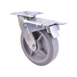 RODAJA IND 6X2" PLACA GIRATORIA Y FRENO TOTAL HULE TERMOPLASTICO CARGA: 270KG.